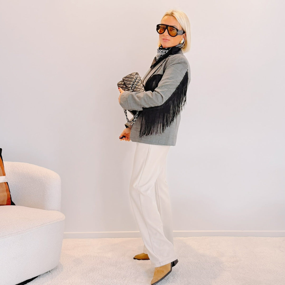 Blazer Oscar Prince-de-Galles à franges