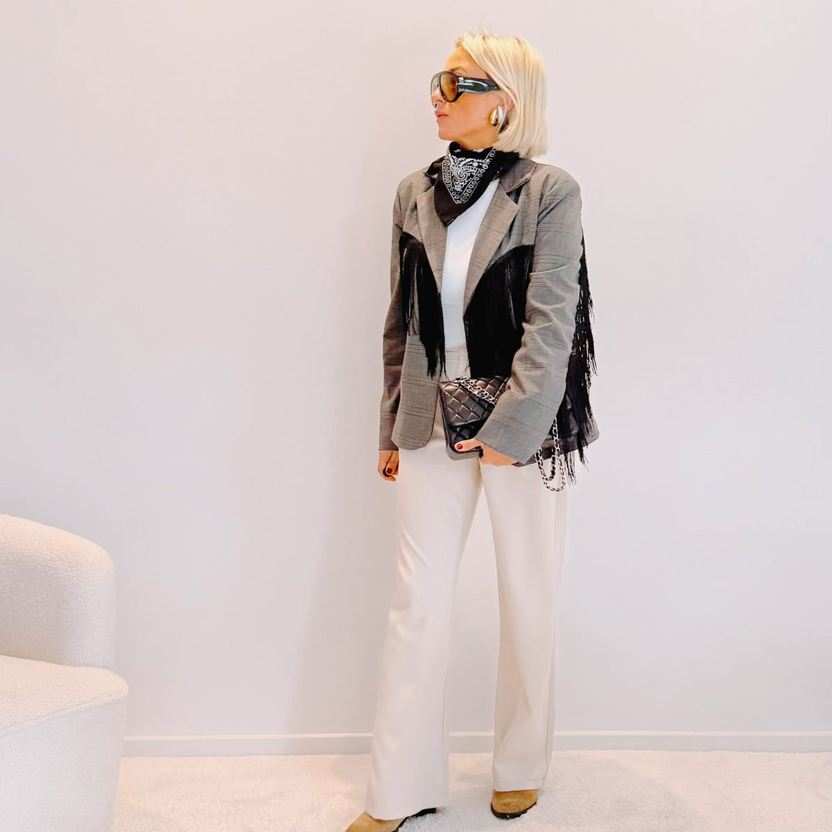 Blazer Oscar Prince-de-Galles à franges