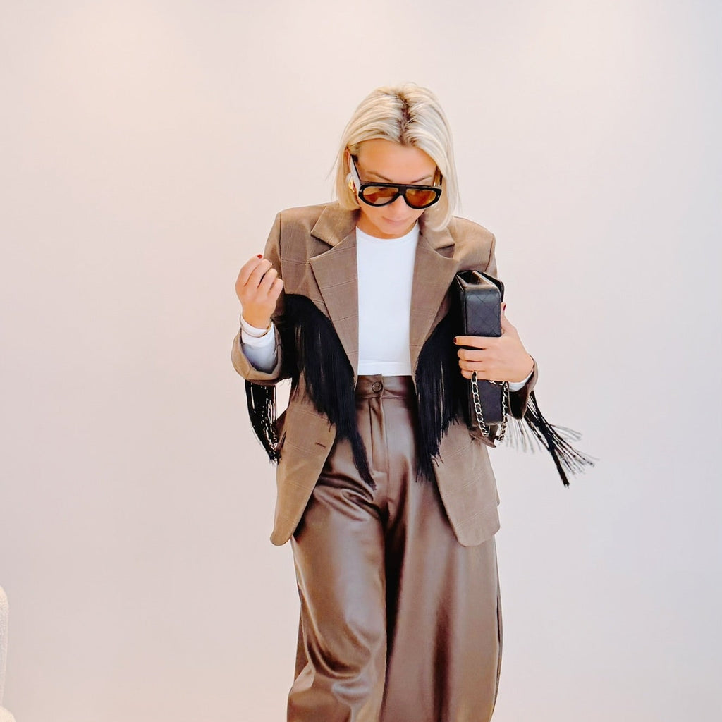 Blazer Oscar – Prince-de-Galles marron à franges noires