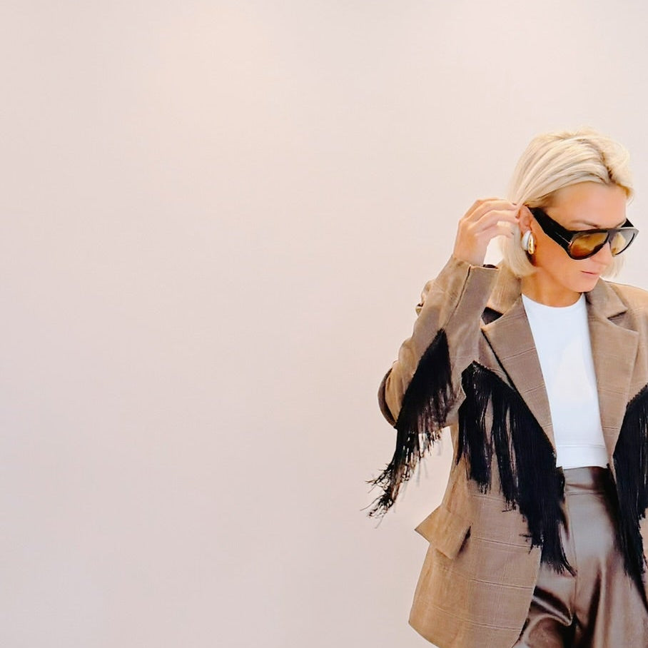 Blazer Oscar – Prince-de-Galles marron à franges noires