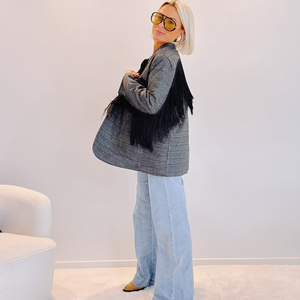 Blazer Auguste – Prince-de-Galles gris à franges noires