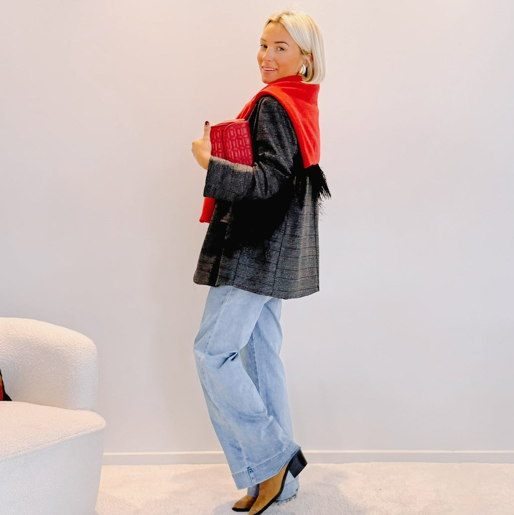Blazer Auguste – Prince-de-Galles gris à franges noires
