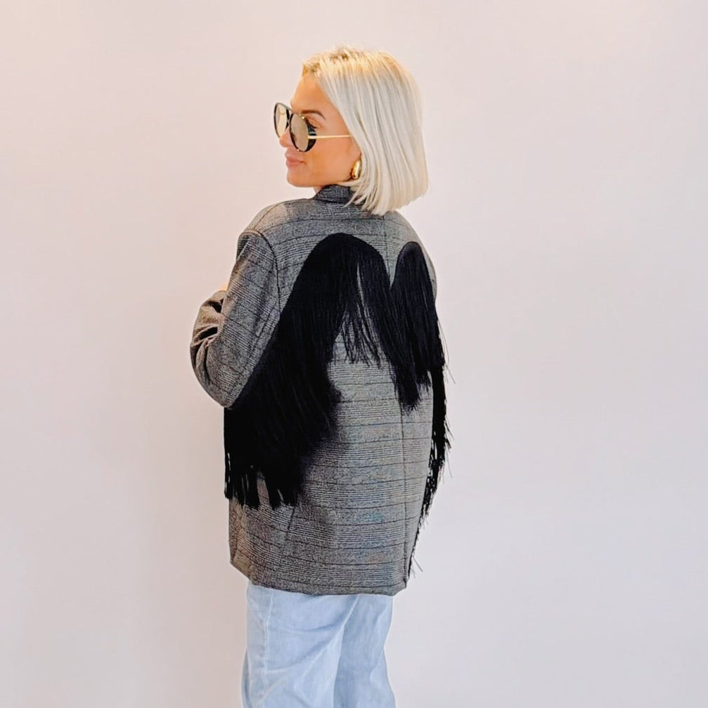 Blazer Auguste – Prince-de-Galles gris à franges noires
