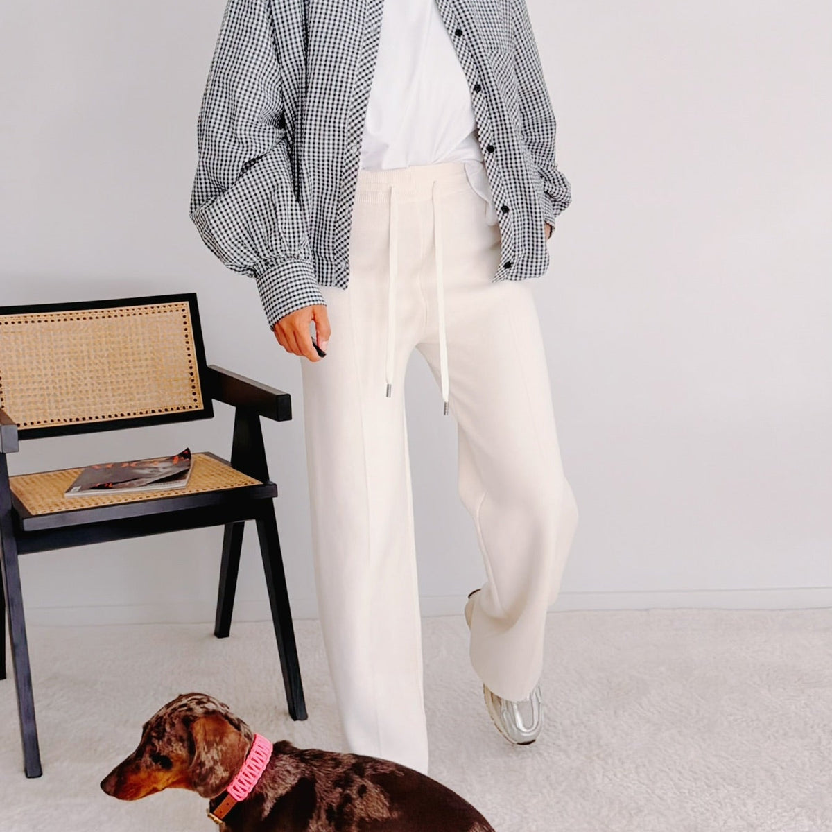 Pantalon palazzo écru femme taille élastique – Elio
