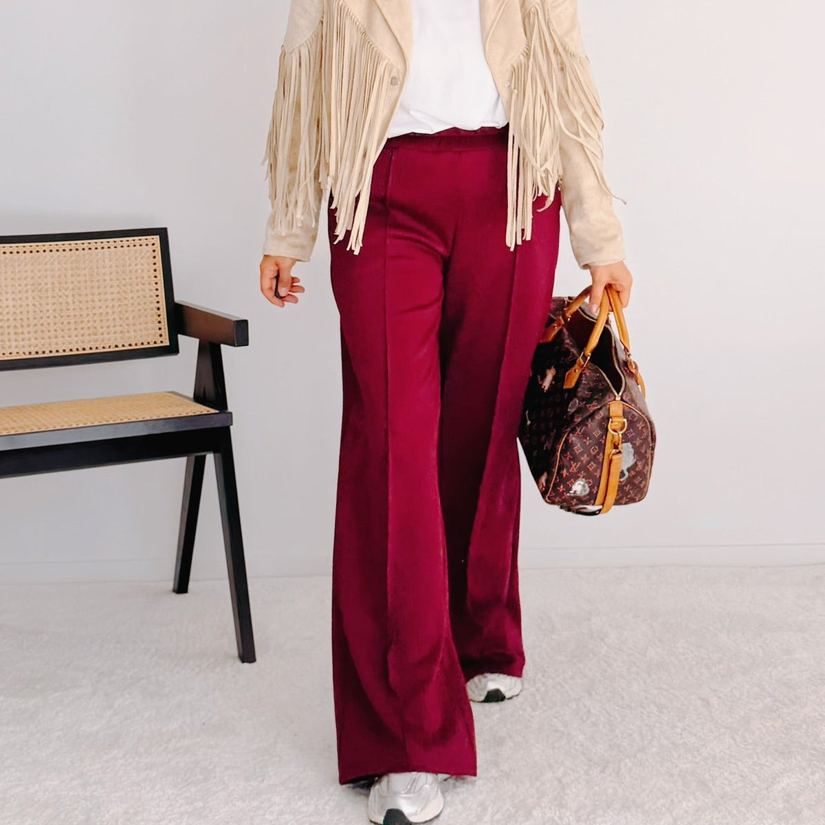 Pantalon large bordeaux femme taille élastique – Lio