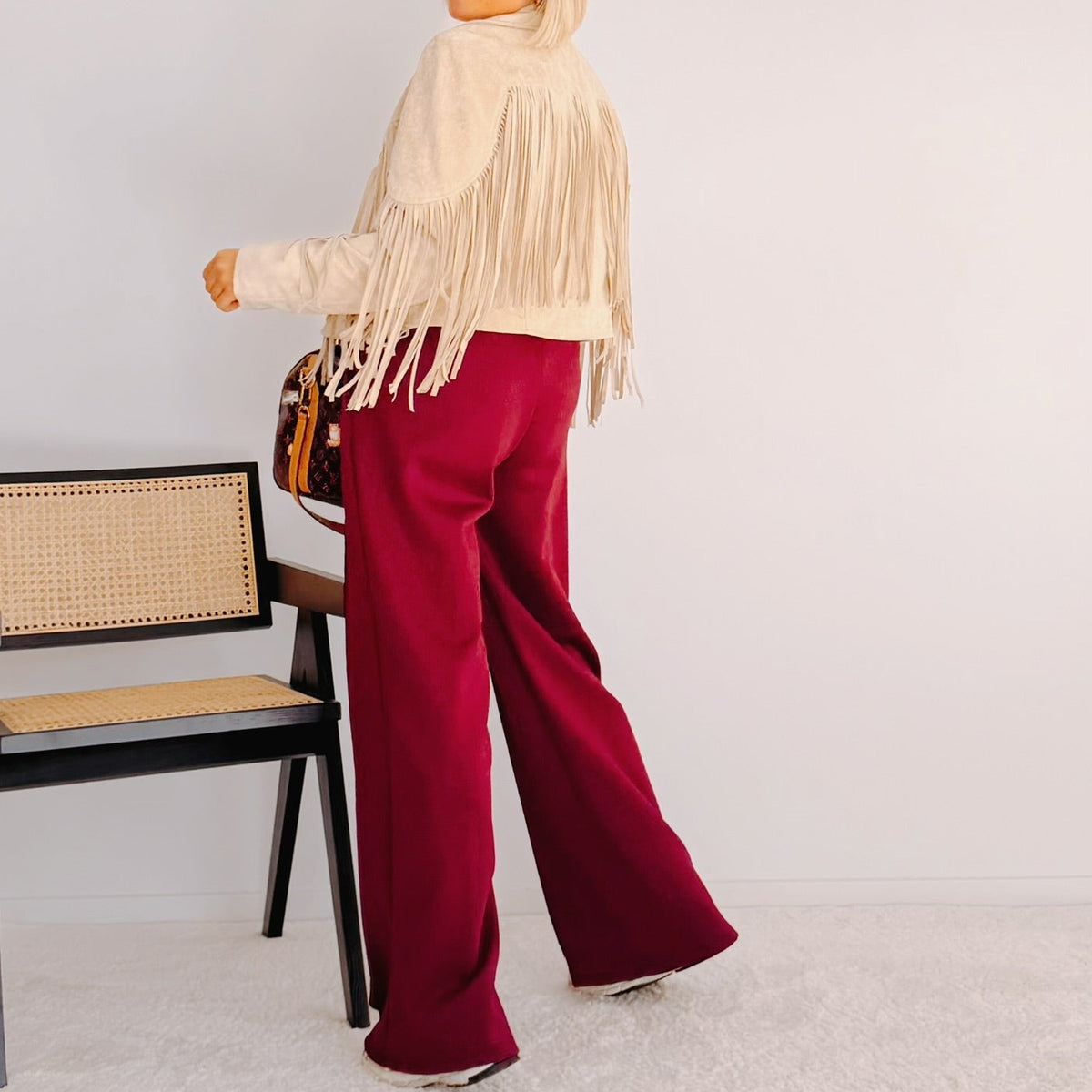Pantalon large bordeaux femme taille élastique – Lio