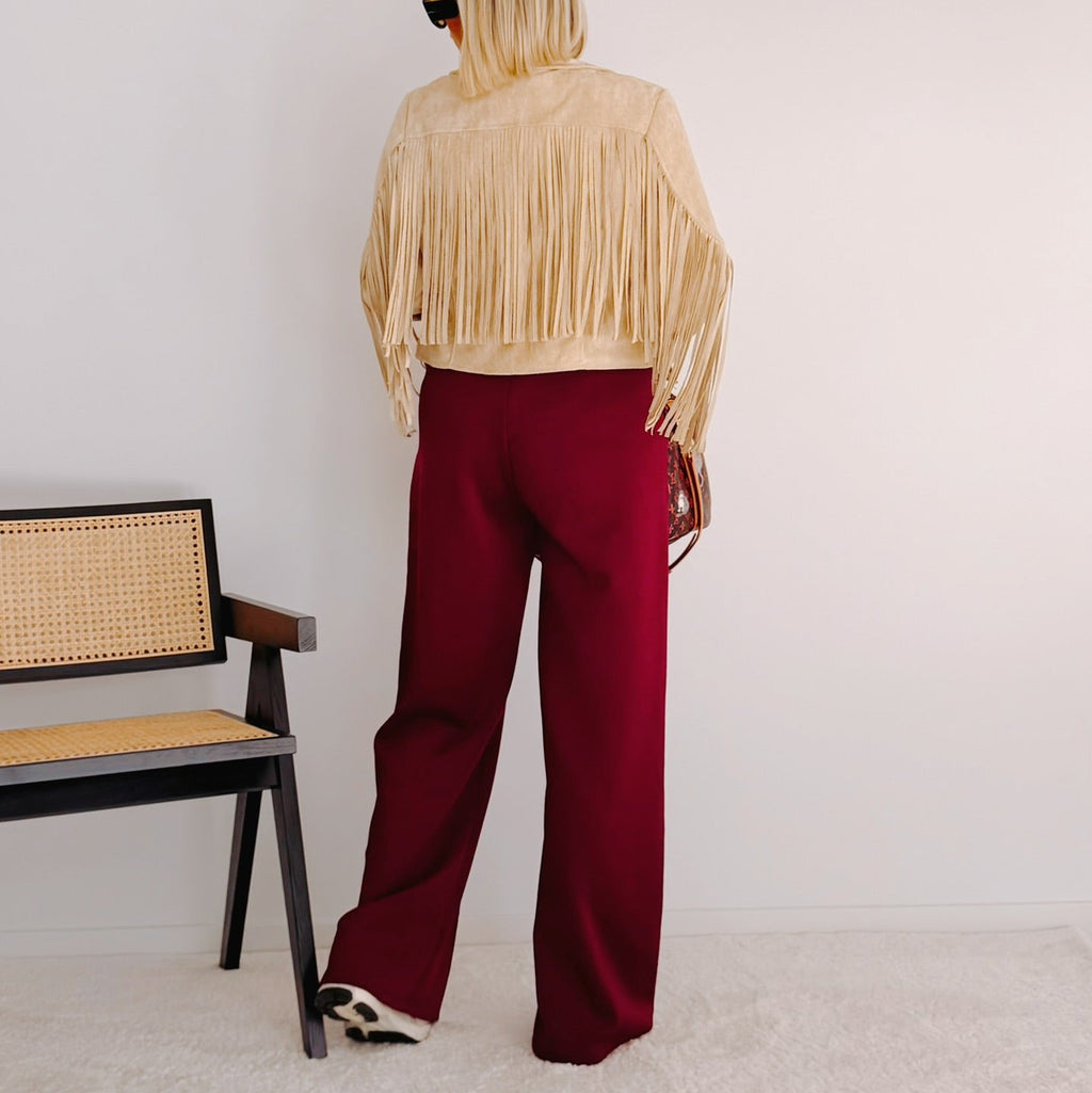 Pantalon large bordeaux femme taille élastique – Lio