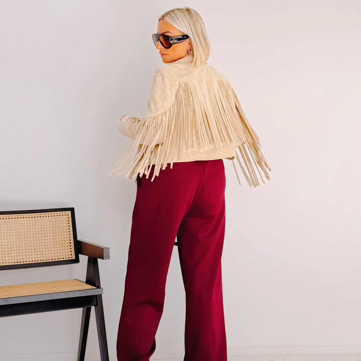 Pantalon large bordeaux femme taille élastique – Lio