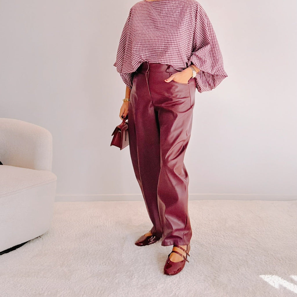 Pantalon Paul – Bordeaux | Coupe ballon en simili cuir