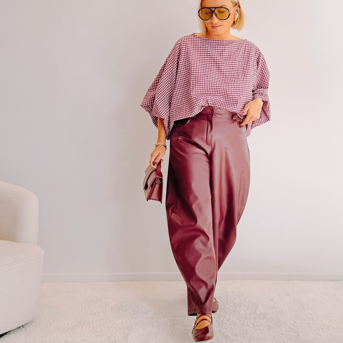 Pantalon Paul – Bordeaux | Coupe ballon en simili cuir