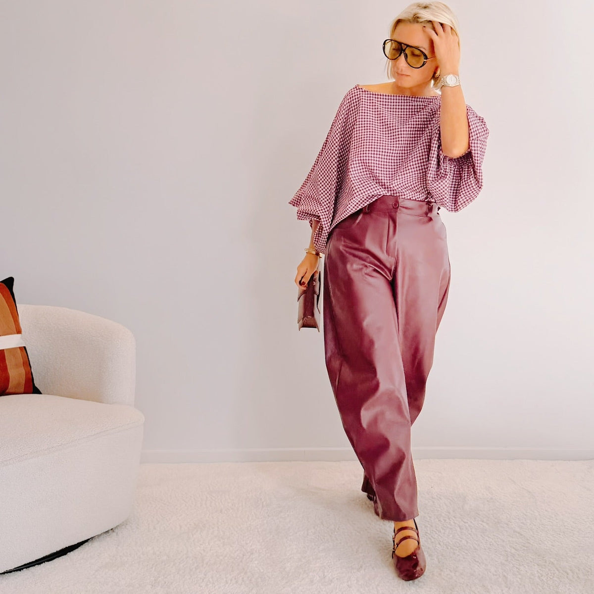 Pantalon Paul – Bordeaux | Coupe ballon en simili cuir
