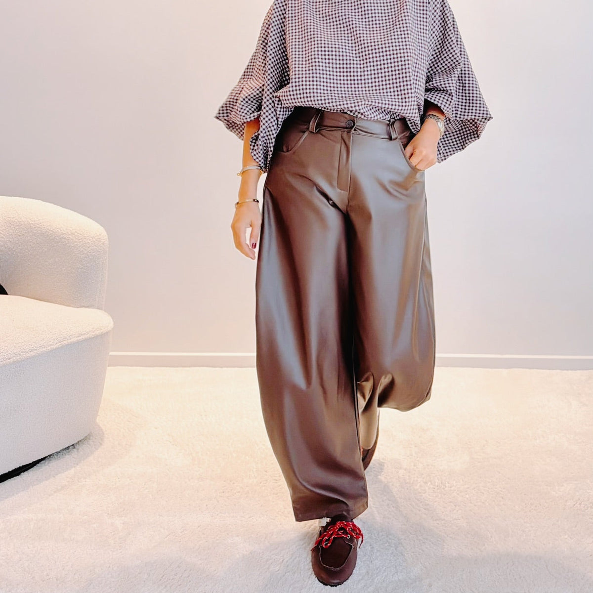 Pantalon Paul – Brun | Coupe ballon en simili cuir