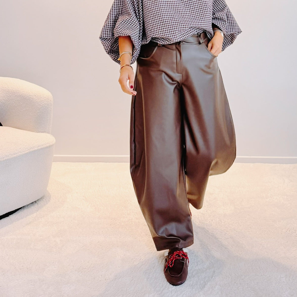 Pantalon Paul – Brun | Coupe ballon en simili cuir