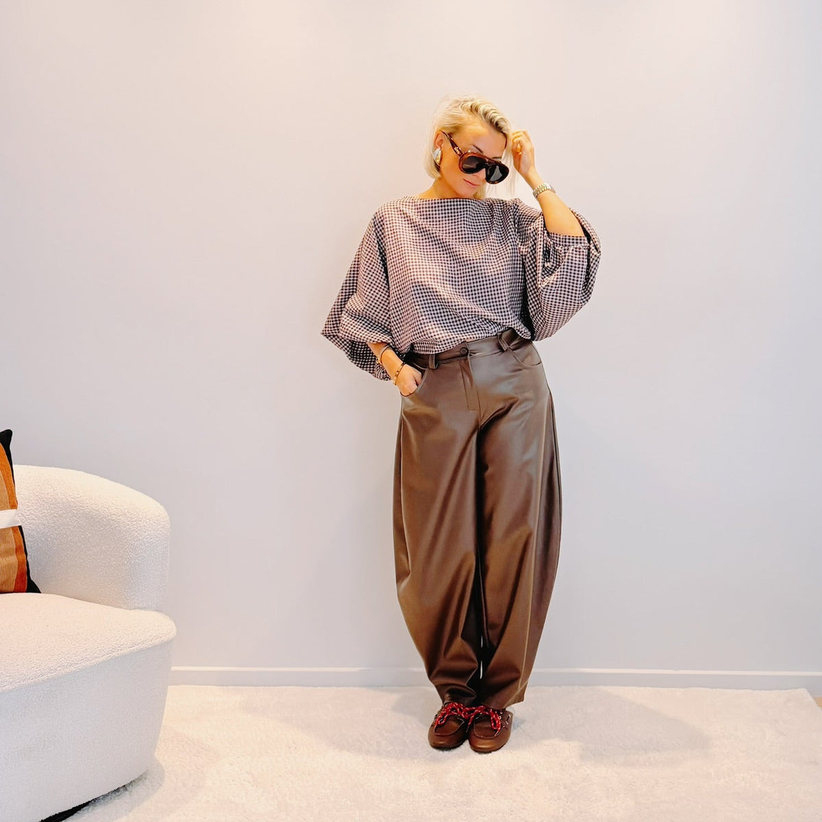 Pantalon Paul – Brun | Coupe ballon en simili cuir