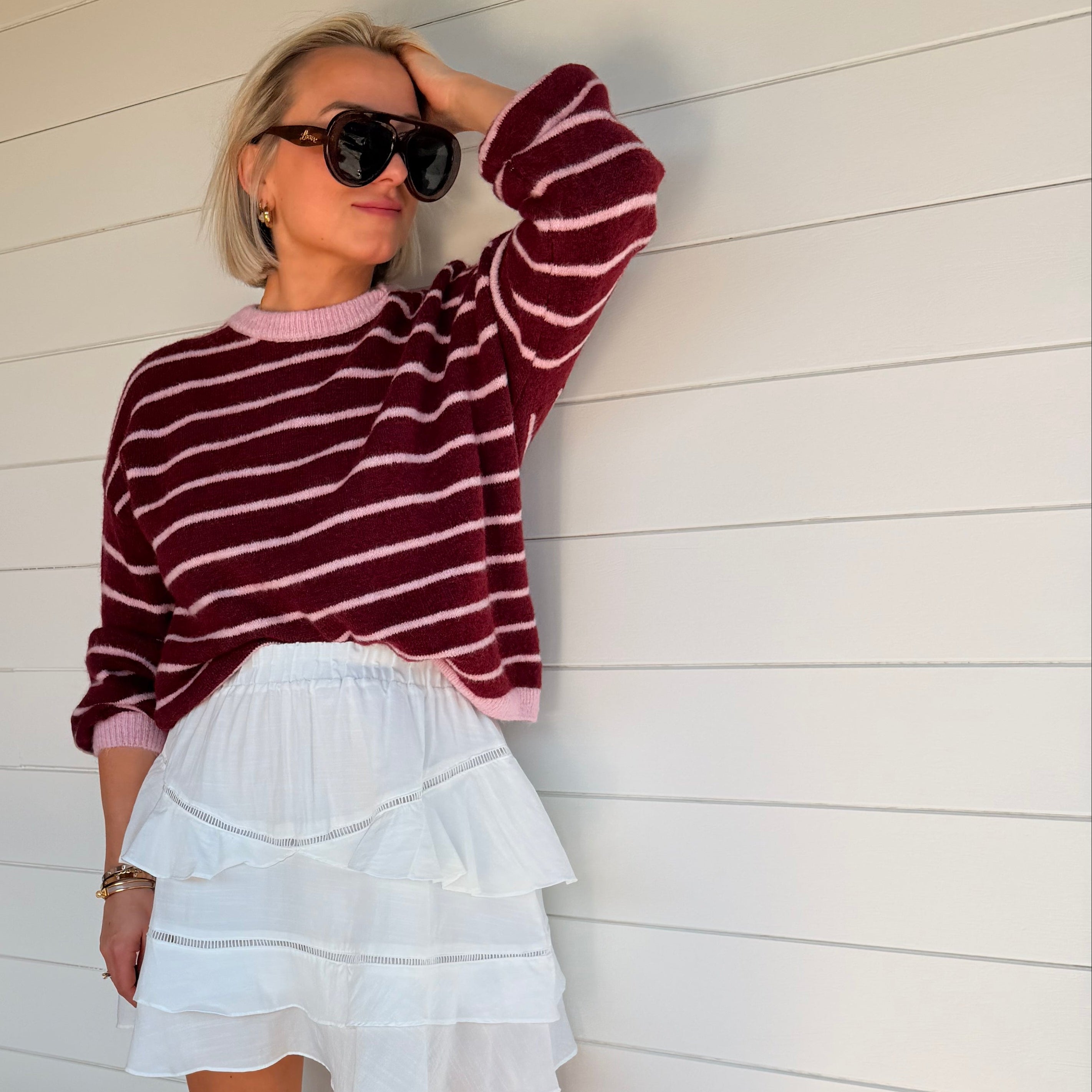 pull rayé femme
pull bordeaux femme
pull rose et bordeaux
pull oversize femme
pull tendance femme
pull marinière revisité
look casual chic femme
pull doux femme