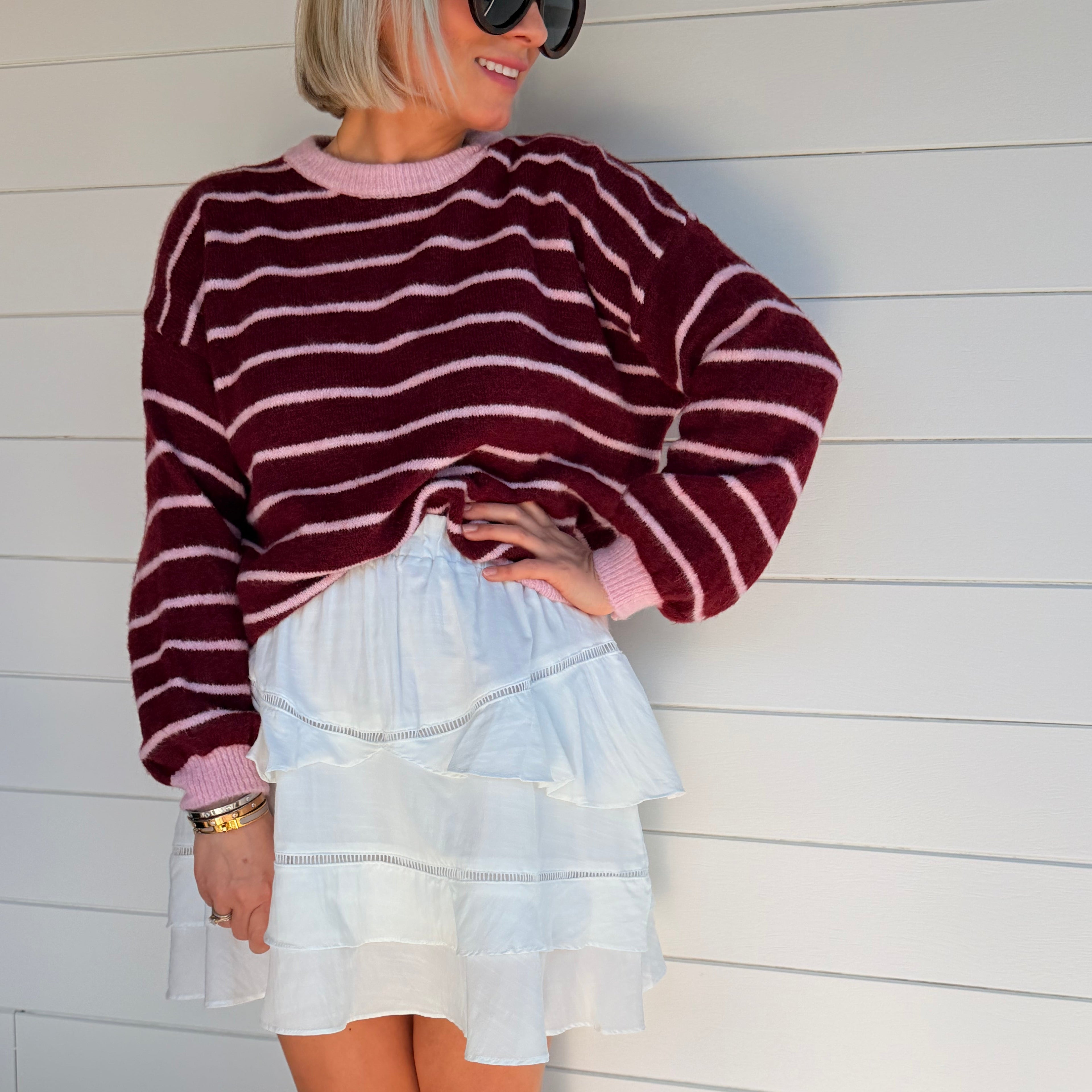 pull rayé femme
pull bordeaux femme
pull rose et bordeaux
pull oversize femme
pull tendance femme
pull marinière revisité
look casual chic femme
pull doux femme