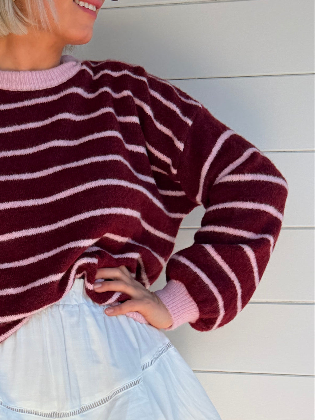 pull rayé femme
pull bordeaux femme
pull rose et bordeaux
pull oversize femme
pull tendance femme
pull marinière revisité
look casual chic femme
pull doux femme