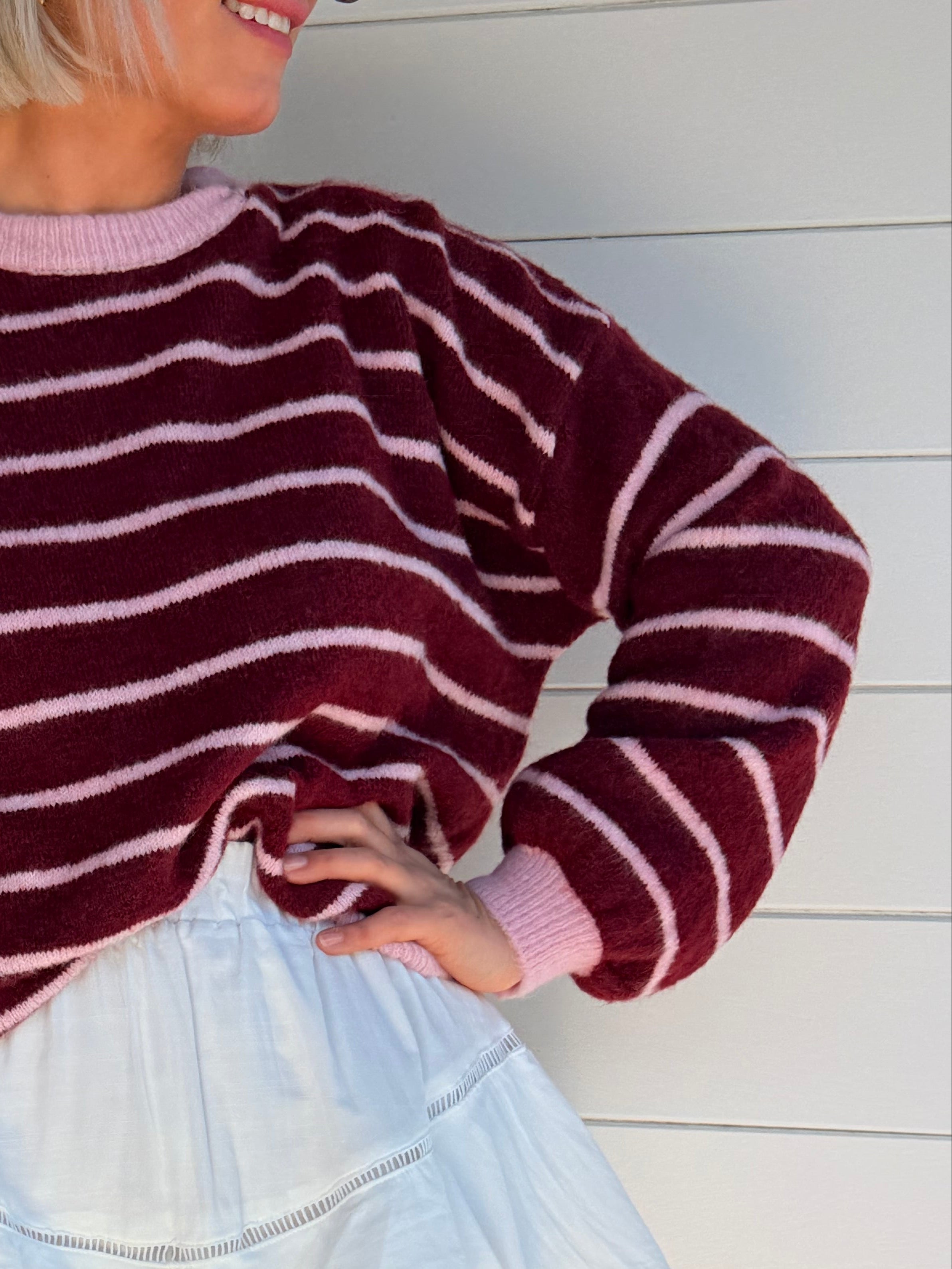 pull rayé femme
pull bordeaux femme
pull rose et bordeaux
pull oversize femme
pull tendance femme
pull marinière revisité
look casual chic femme
pull doux femme