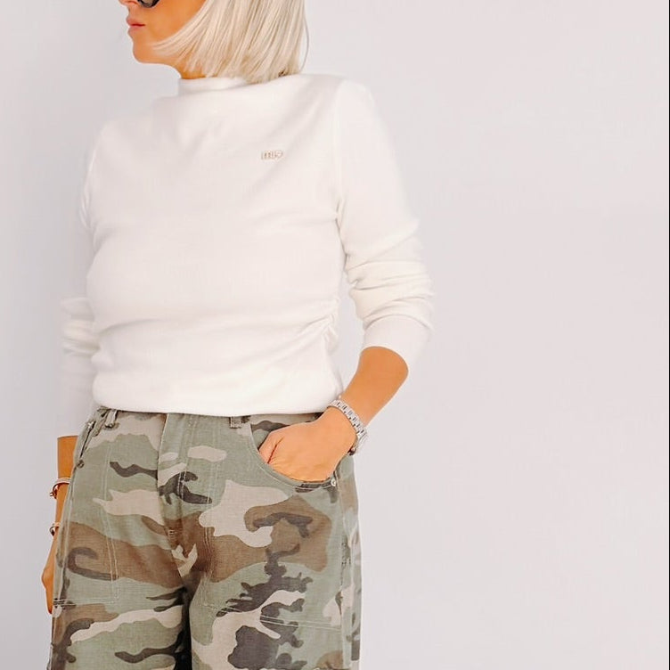 Pull écru femme col montant – Miu