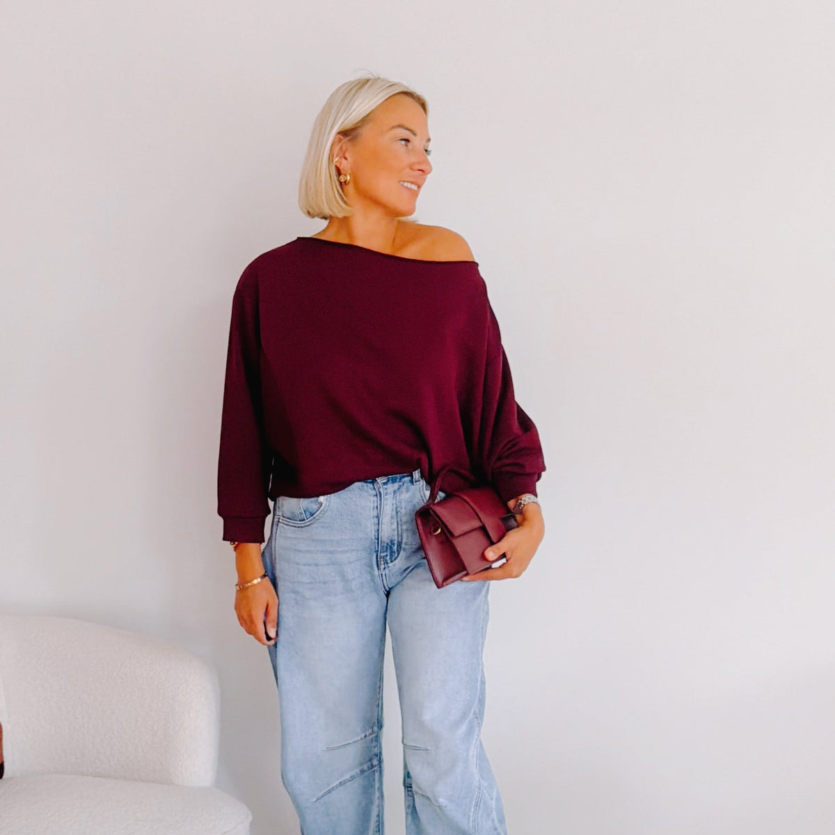 Pull asymétrique Alba bordeaux
