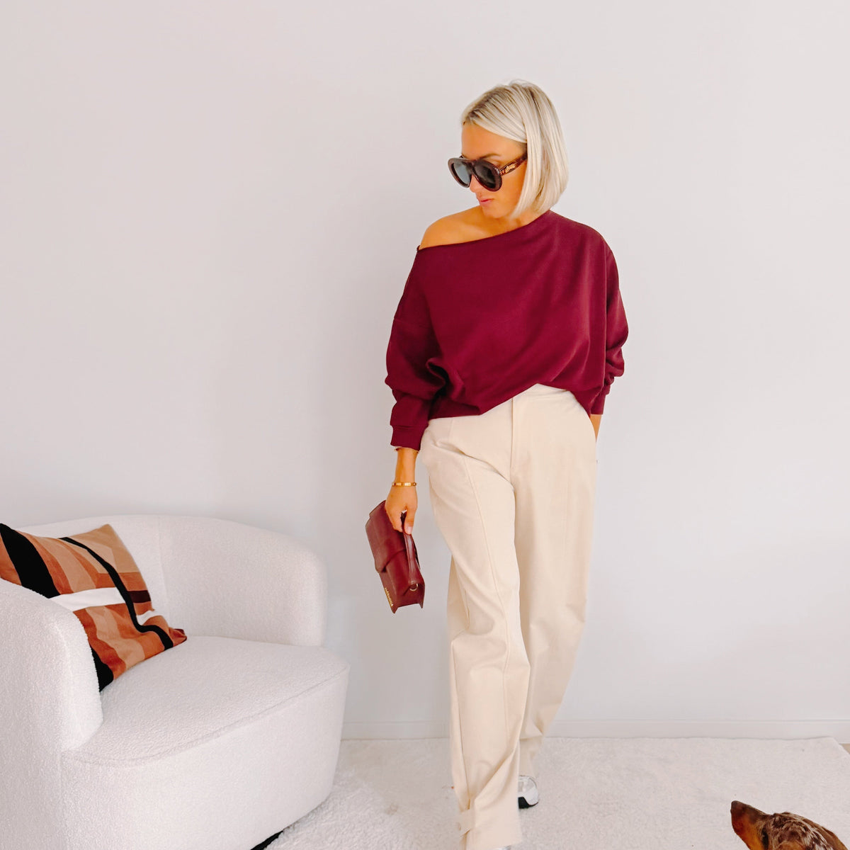 Pull asymétrique Alba bordeaux