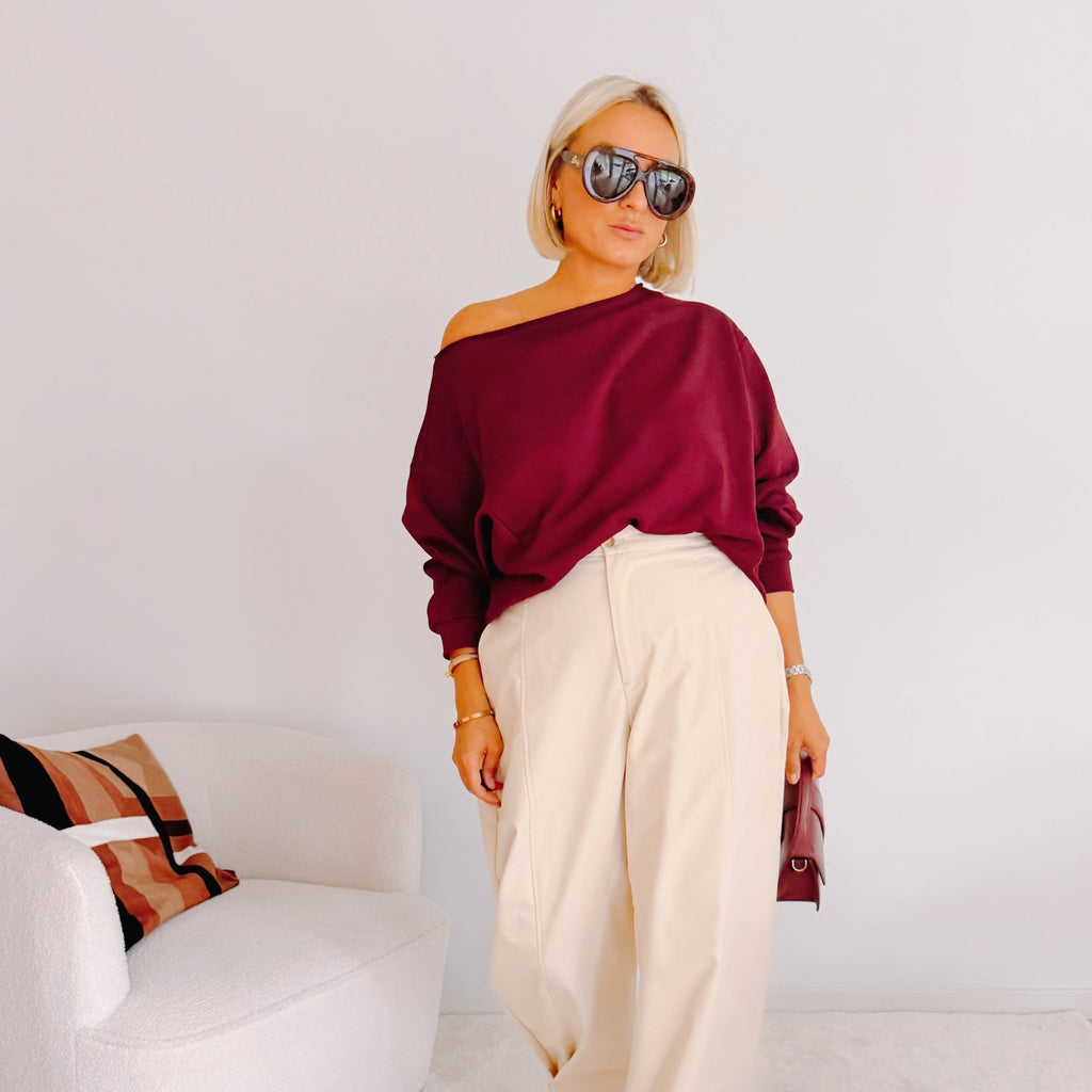 Pull asymétrique Alba bordeaux