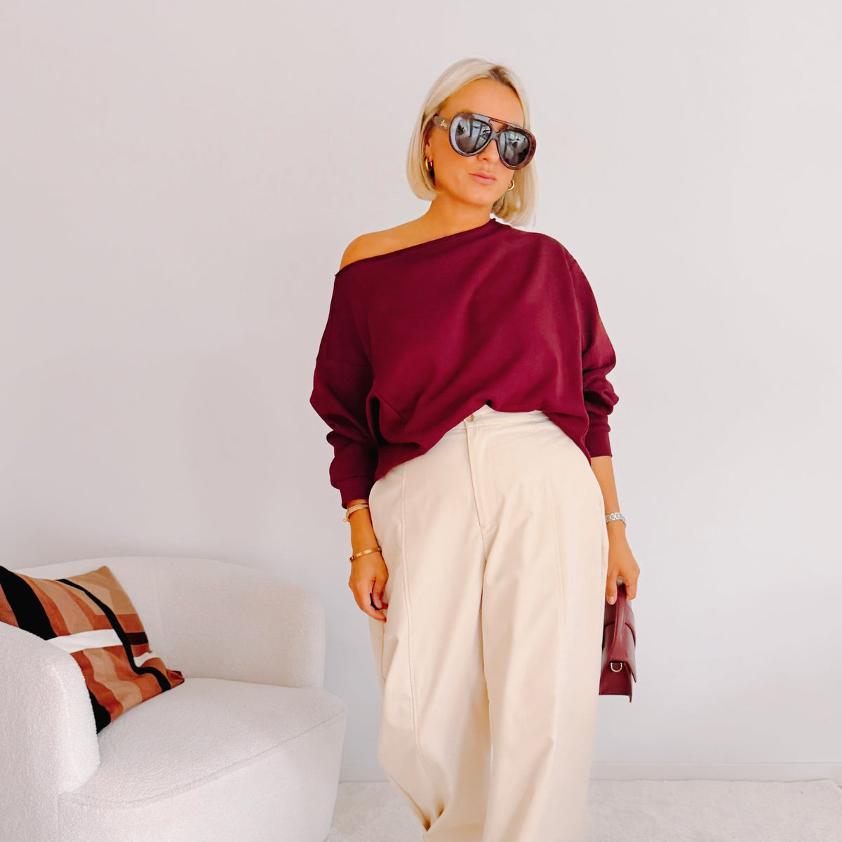 Pull asymétrique Alba bordeaux