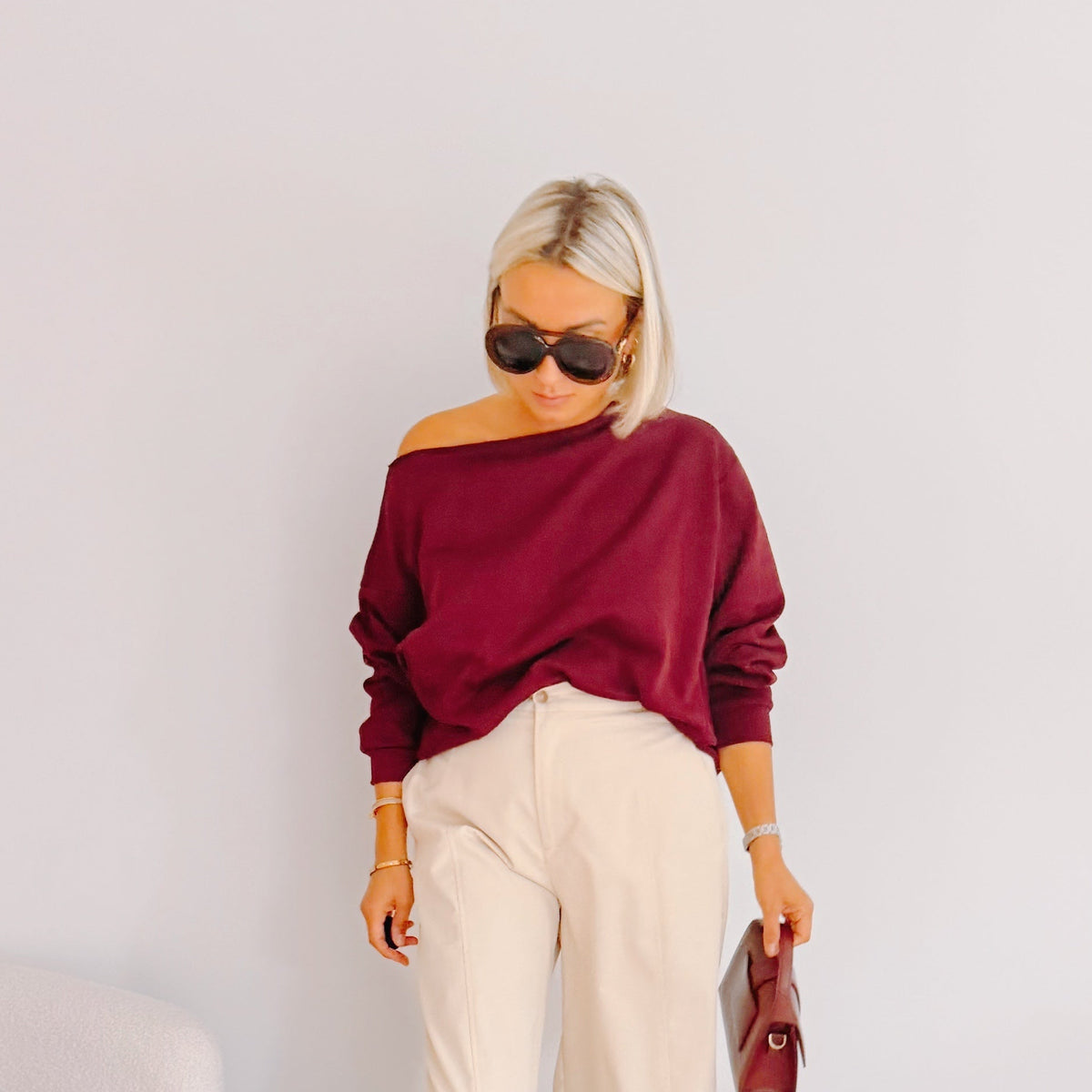 Pull asymétrique Alba bordeaux