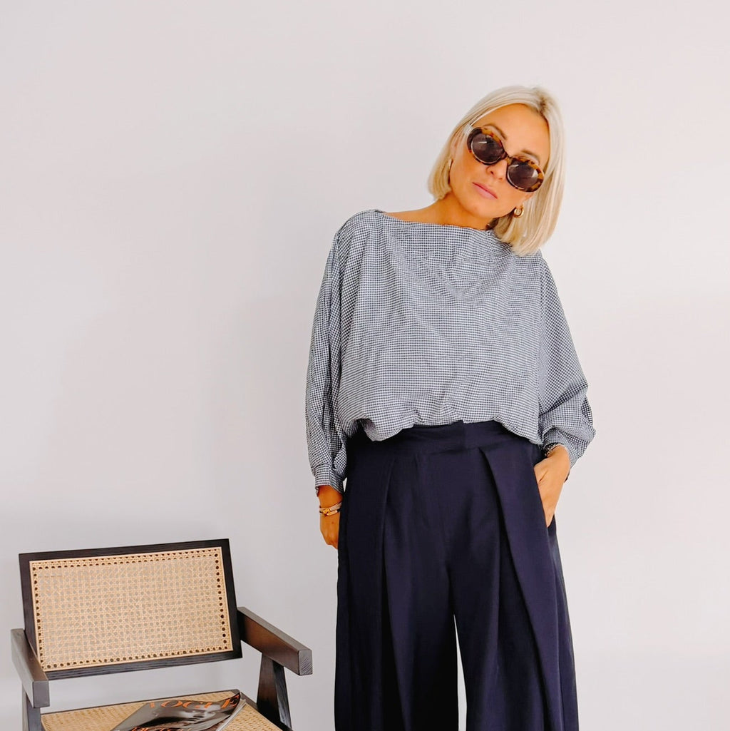 Top vichy bleu et blanc femme – Romy