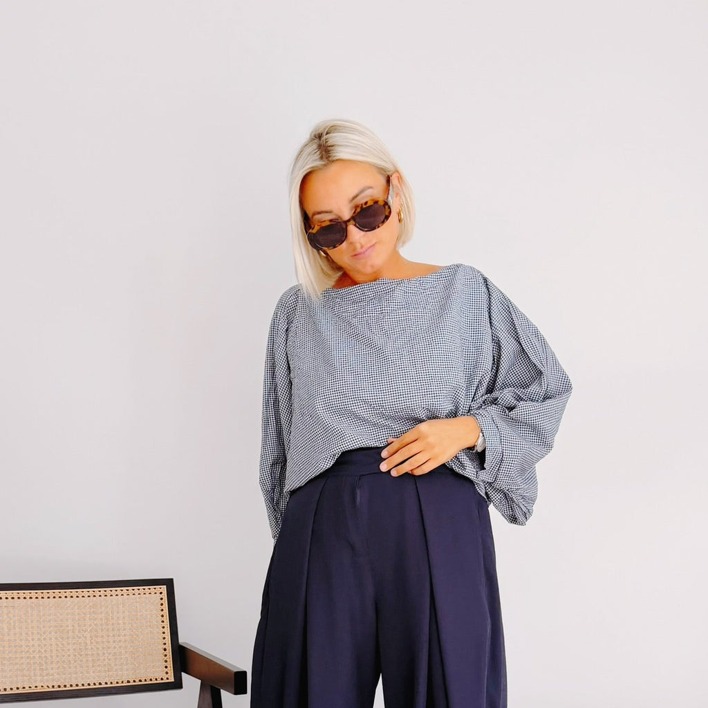 Top vichy bleu et blanc femme – Romy