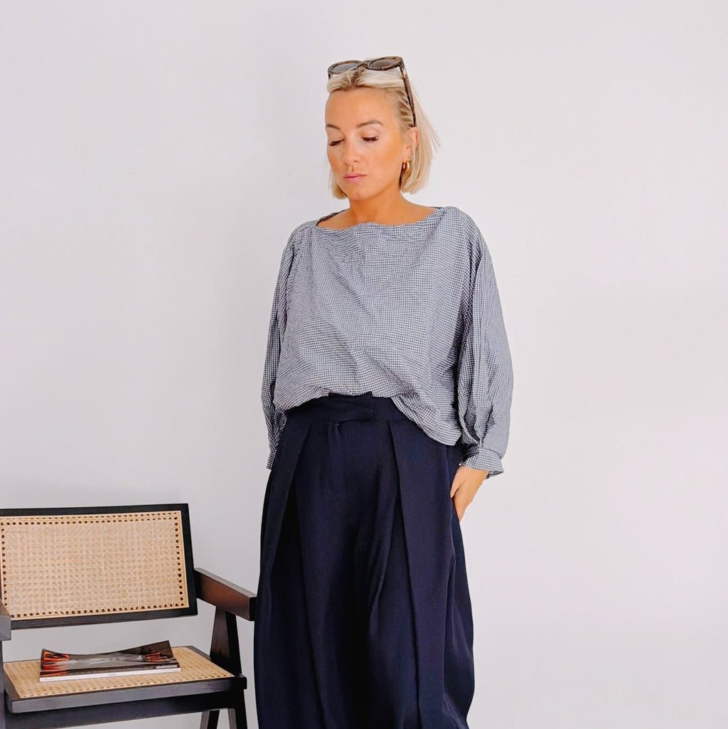 Top vichy bleu et blanc femme – Romy