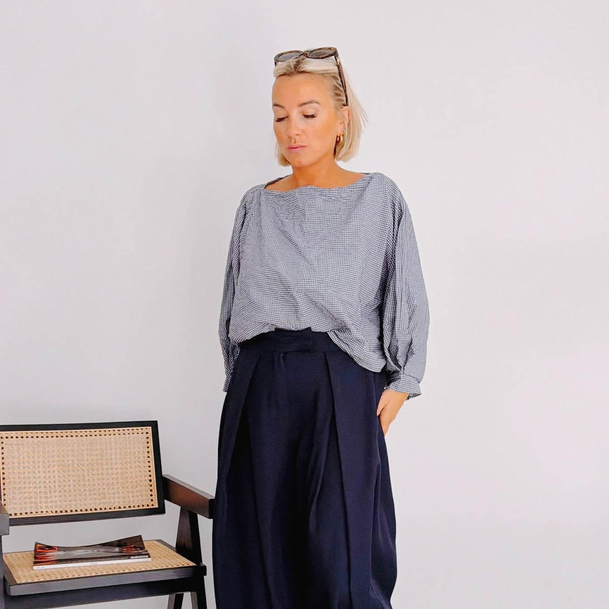 Top vichy bleu et blanc femme – Romy