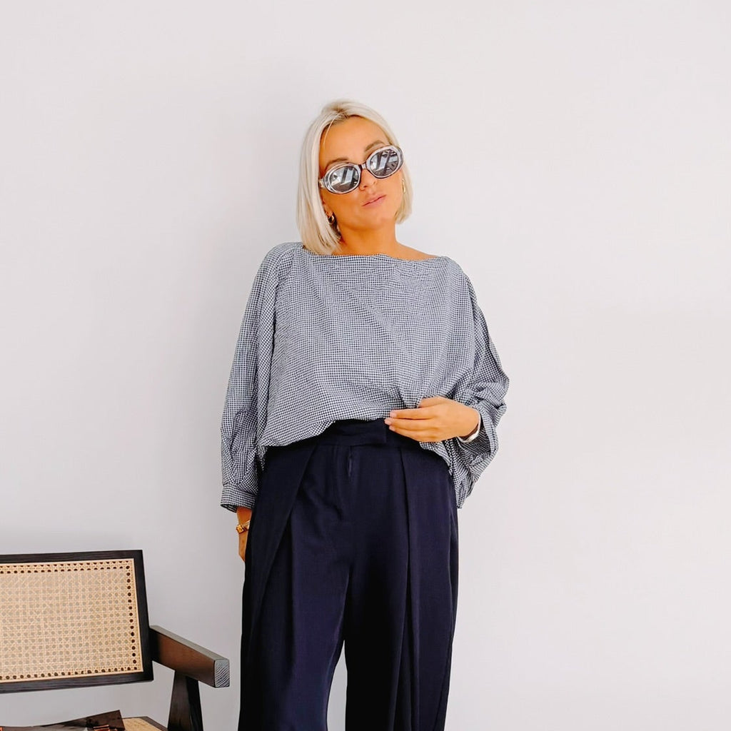 Top vichy bleu et blanc femme – Romy