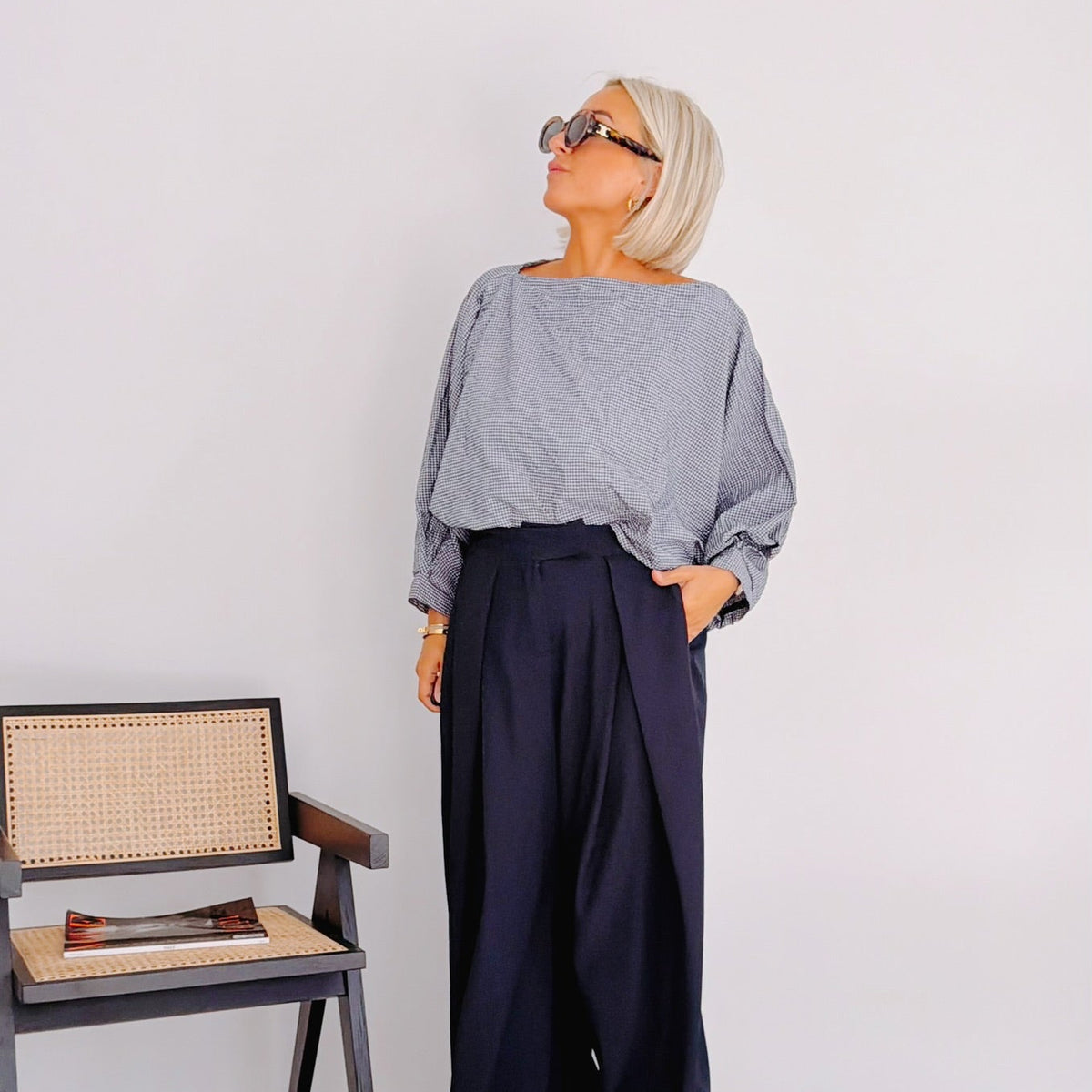 Top vichy bleu et blanc femme – Romy