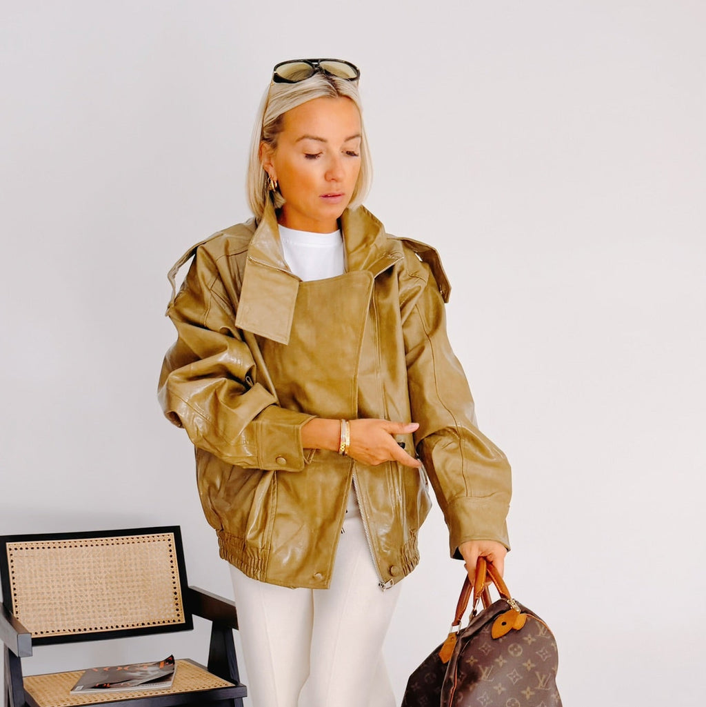 Veste oversize effet cuir olive femme – Olivia