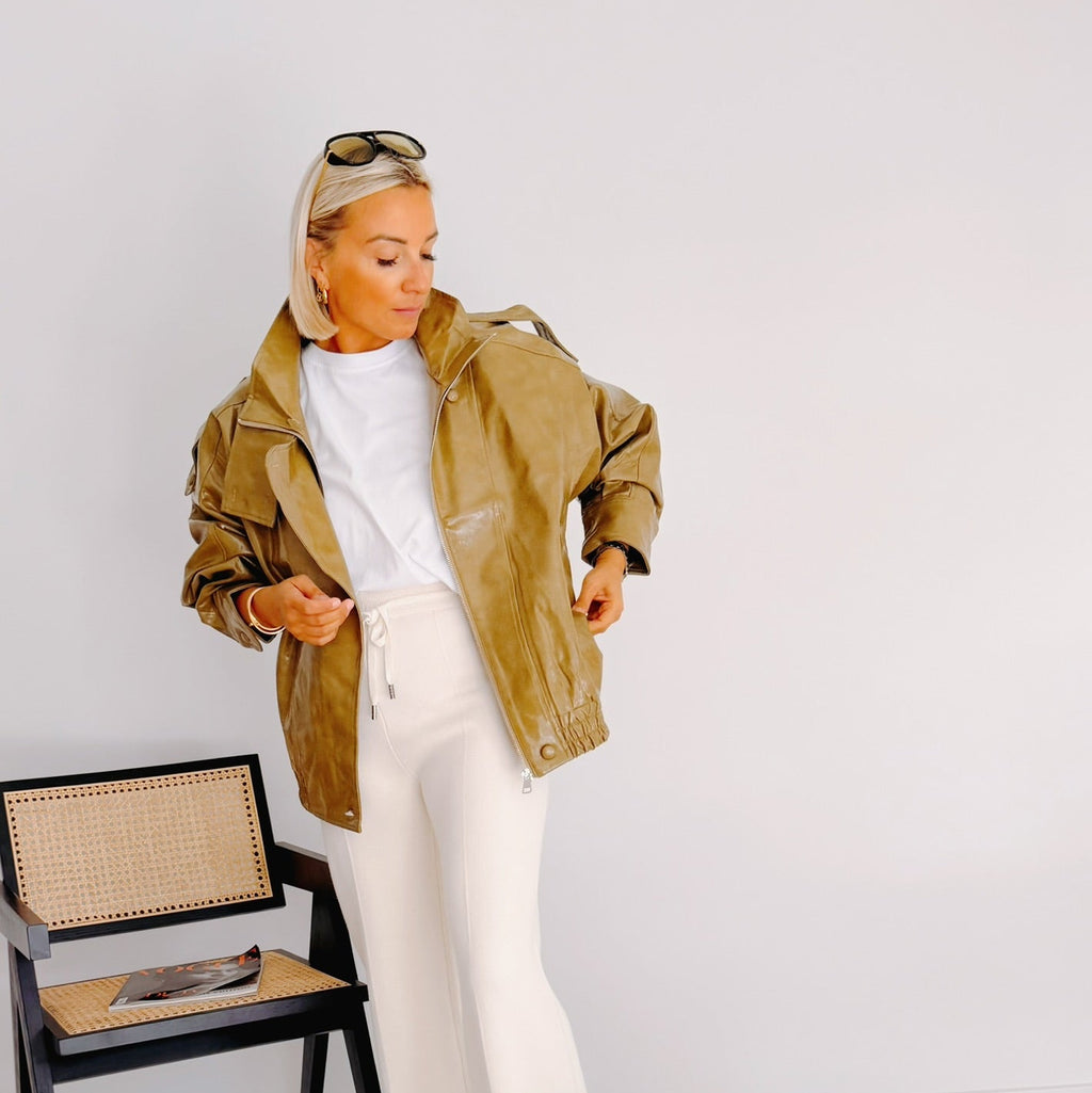Veste oversize effet cuir olive femme – Olivia