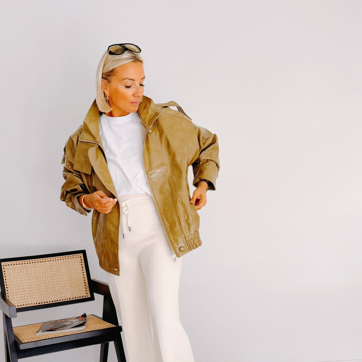 Veste oversize effet cuir olive femme – Olivia