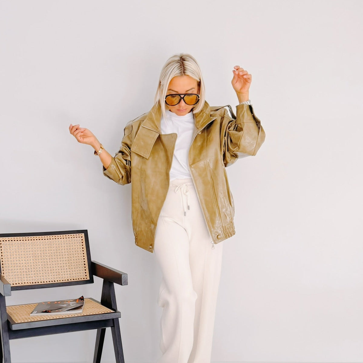 Veste oversize effet cuir olive femme – Olivia
