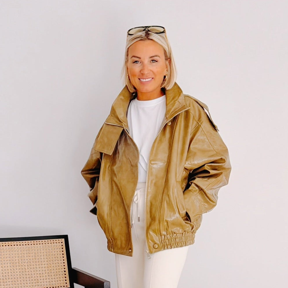 Veste oversize effet cuir olive femme – Olivia