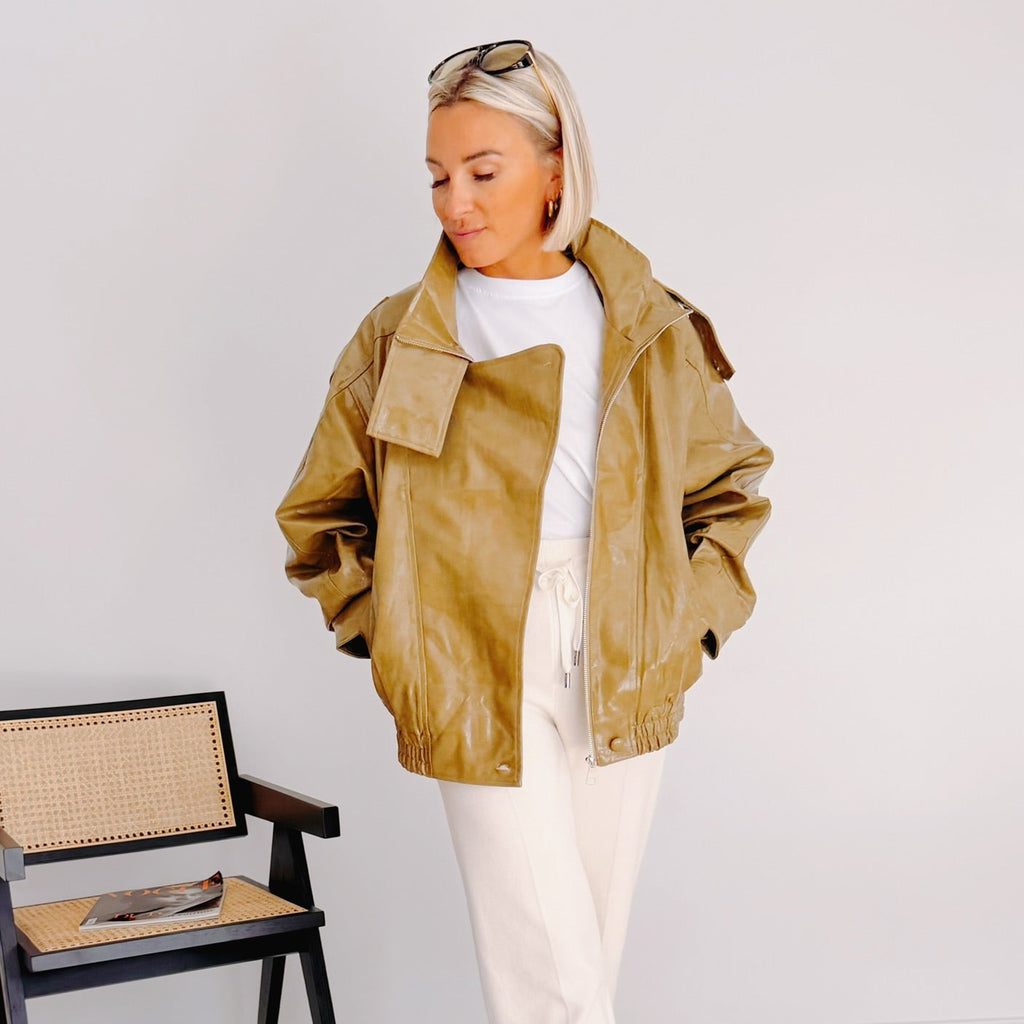 Veste oversize effet cuir olive femme – Olivia