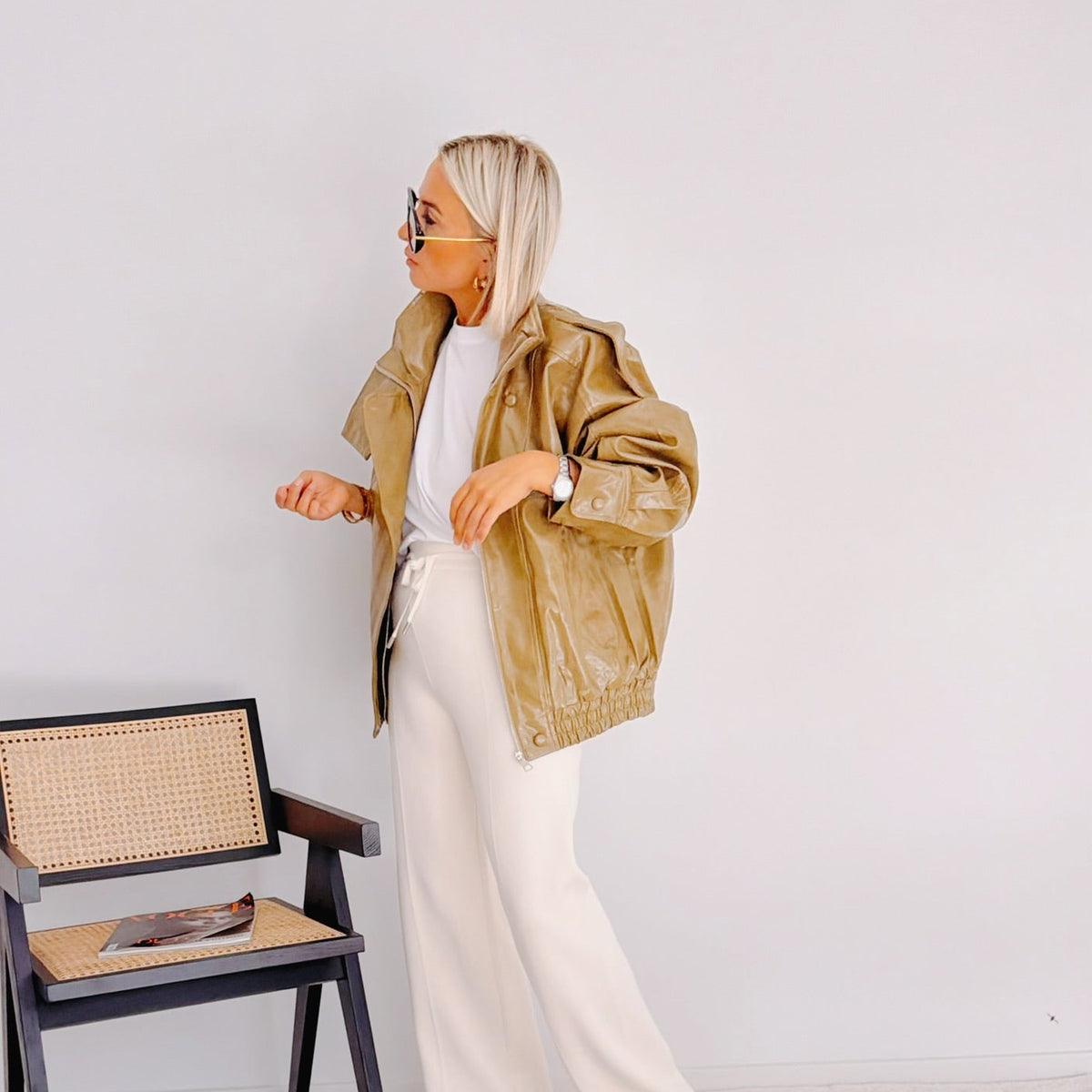 Veste oversize effet cuir olive femme – Olivia